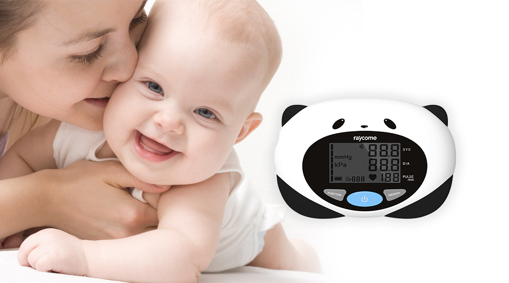 A baby and a kid use blood pressure monitor